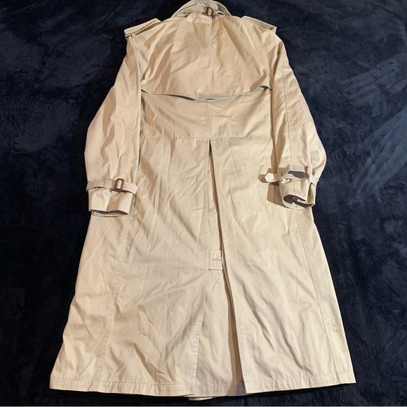 Vtg 40 L Beige Double Breasted Trench Coat Plaid Lining Made In Poland - Picture 7 of 12